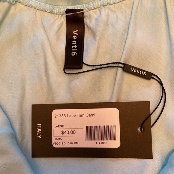 NWOT Venti6 Lace trim cami Turquoise SZ L - Picture 4 of 5